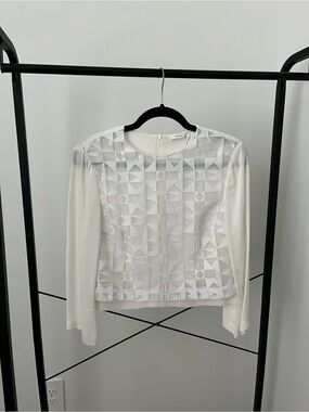 A.L.C. Althea White Geometric Silk Blouse